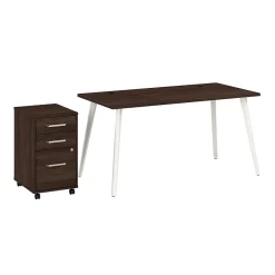 Office Desks*Bush Business Furniture Vista 60"W Desk with 3 Drawer Mobile File Cabinet, Black Walnut (VST002BWSU)