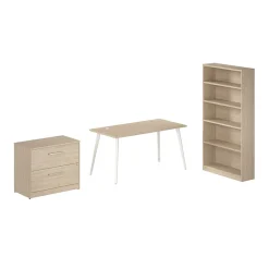Office Desks*Bush Business Furniture Vista 60"W Desk with Lateral File Cabinet and Bookcase, Natural Elm (VST012NESU)