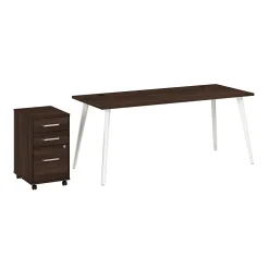Office Desks*Bush Business Furniture Vista 72"W Desk with 3 Drawer Mobile File Cabinet, Black Walnut (VST001BWSU)