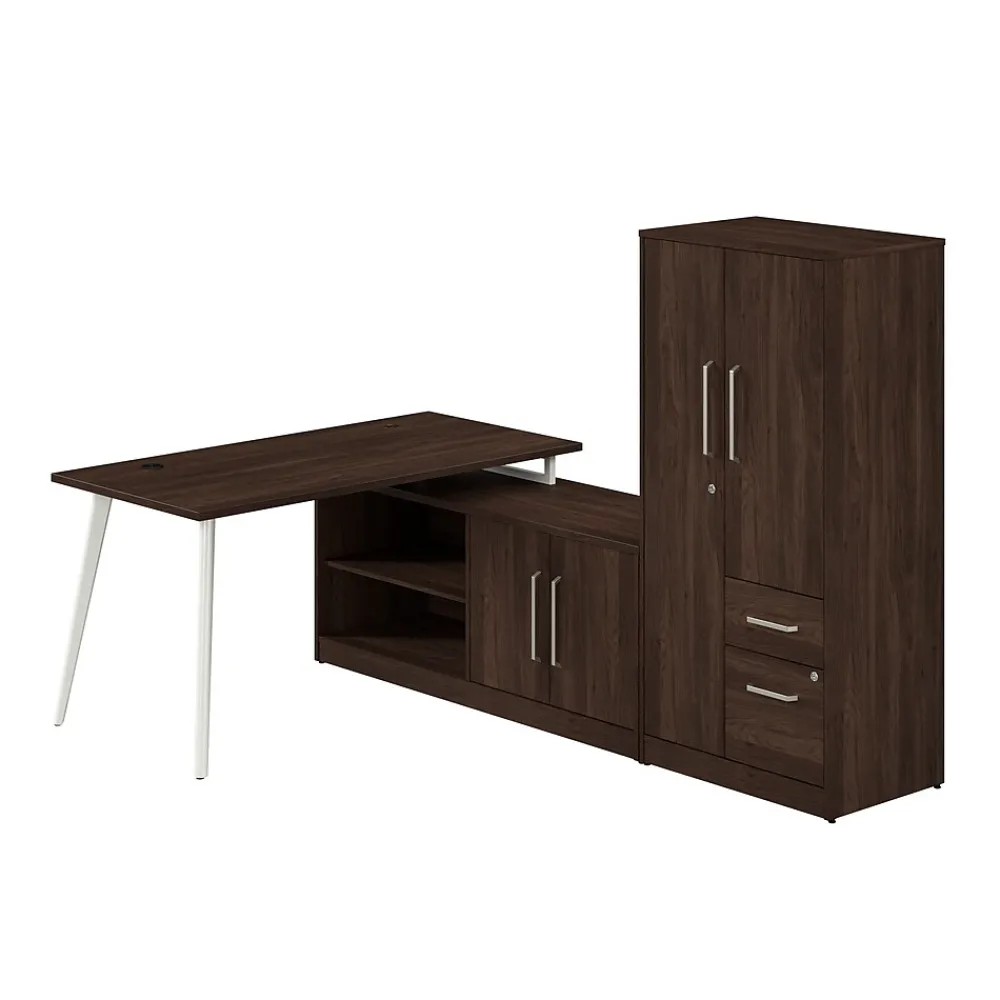 L-Desks*Bush Business Furniture Vista 60"W L Shaped Desk with Low Storage Cabinet and Wardrobe, Black Walnut (VST010BW)