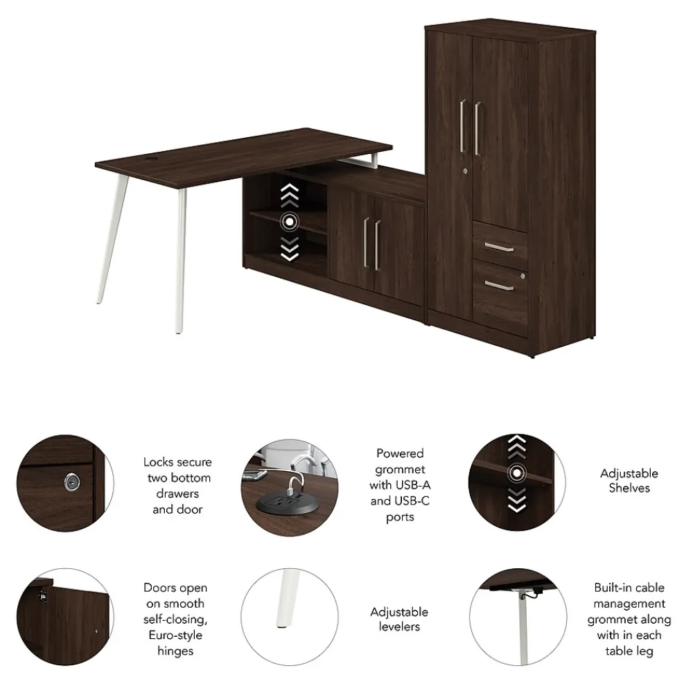 L-Desks*Bush Business Furniture Vista 60"W L Shaped Desk with Low Storage Cabinet and Wardrobe, Black Walnut (VST010BW)
