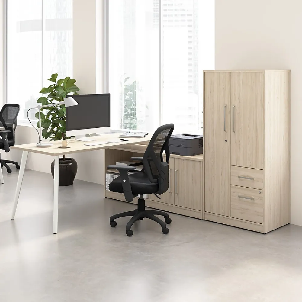 L-Desks*Bush Business Furniture Vista 72"W L Shaped Desk with Low Storage Cabinet and Wardrobe, Natural Elm (VST009NE)