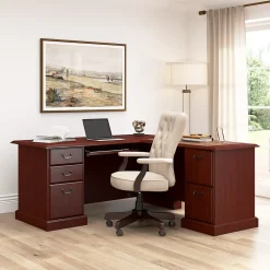 L-Desks*Bush Business Furniture 66"W Arlington L Shaped Desk with Drawers and Keyboard Tray, Harvest Cherry (WC65570-03K)