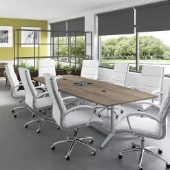 Conference Room Tables*Bush Business Furniture 120W x 48D Boat Shaped Conference Table with Metal Base, Modern Hickory (99TBM120MHSVK)