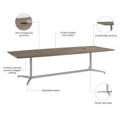 Conference Room Tables*Bush Business Furniture 120W x 48D Boat Shaped Conference Table with Metal Base, Modern Hickory (99TBM120MHSVK)