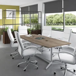 Conference Room Tables*Bush Business Furniture 96W x 42D Boat Shaped Conference Table with Metal Base, Modern Hickory (99TBM96MHSVK)