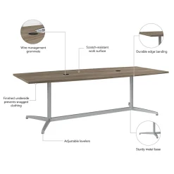 Conference Room Tables*Bush Business Furniture 96W x 42D Boat Shaped Conference Table with Metal Base, Modern Hickory (99TBM96MHSVK)