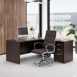 L-Desks*Bush Business Furniture Westfield 66"W L Shaped Desk with 42W Return and Mobile File Cabinet, Mocha Cherry (SRC165MRSU)