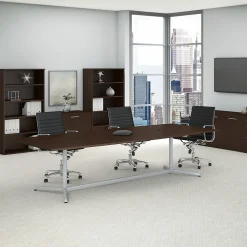Conference Room Tables*Bush Business Furniture 120W x 48D Boat Shaped Conference Table with Metal Base, (99TBM120MRSVK) Mocha Cherry/Silver