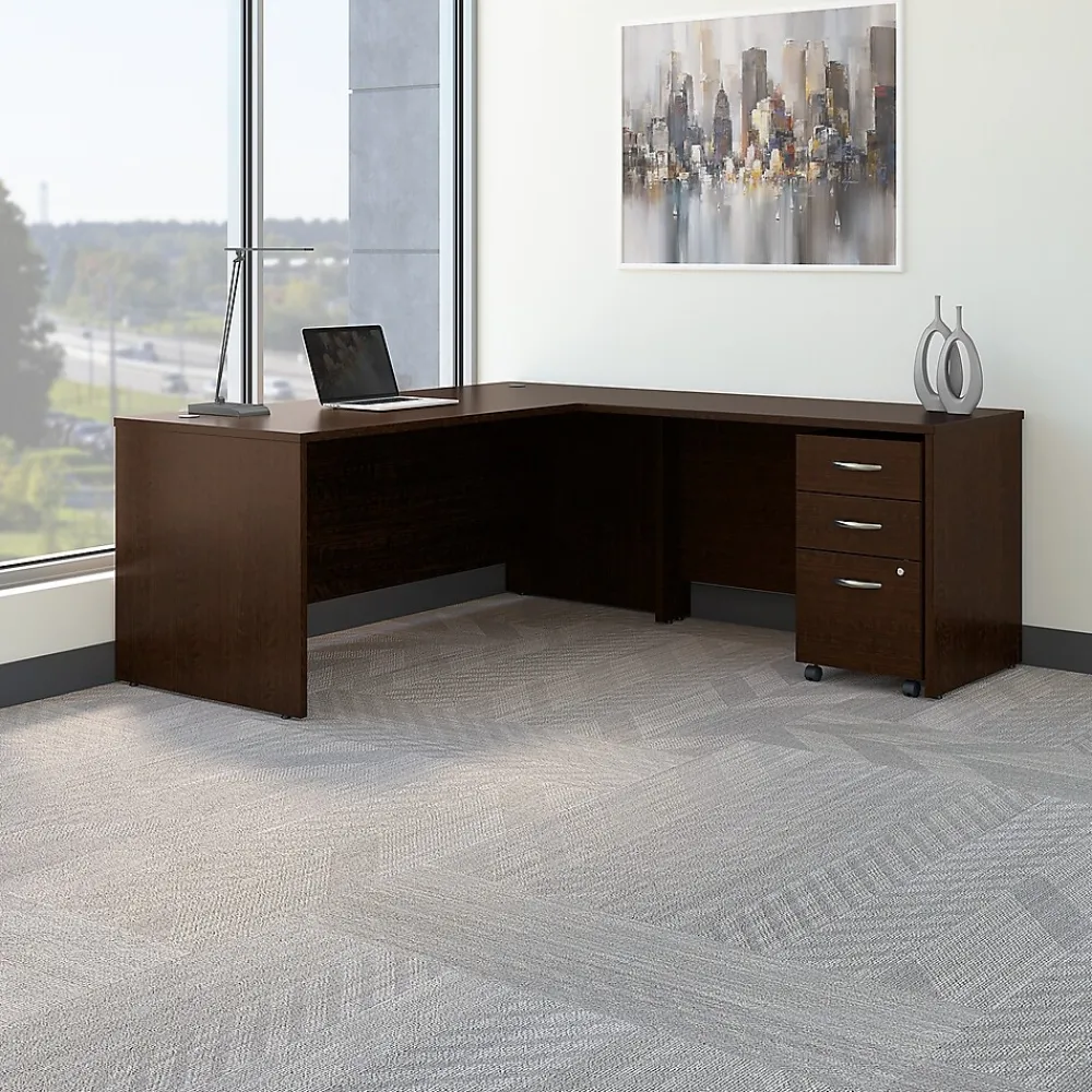 L-Desks*Bush Business Furniture Westfield 72W L Shaped Desk with 48W Return and Mobile File Cabinet, (SRC001MRSU) Mocha Cherry