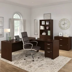 L-Desks*Bush Business Furniture Westfield 72W L Shaped Desk with 48W Return and Mobile File Cabinet, (SRC001MRSU) Mocha Cherry