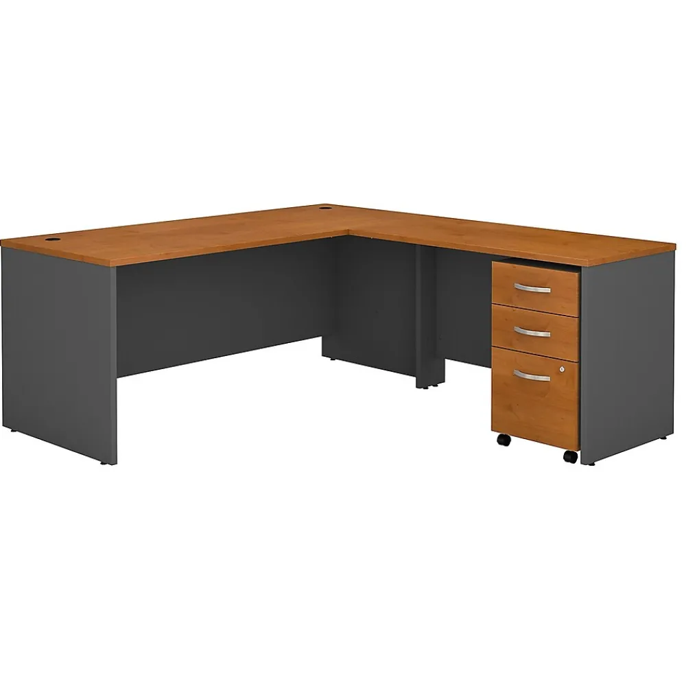 L-Desks*Bush Business Furniture Westfield 72W L Shaped Desk with 48W Return and Mobile File Cabinet, Natural Cherry (SRC001NCSU) Natural Cherry/Graphite Gray
