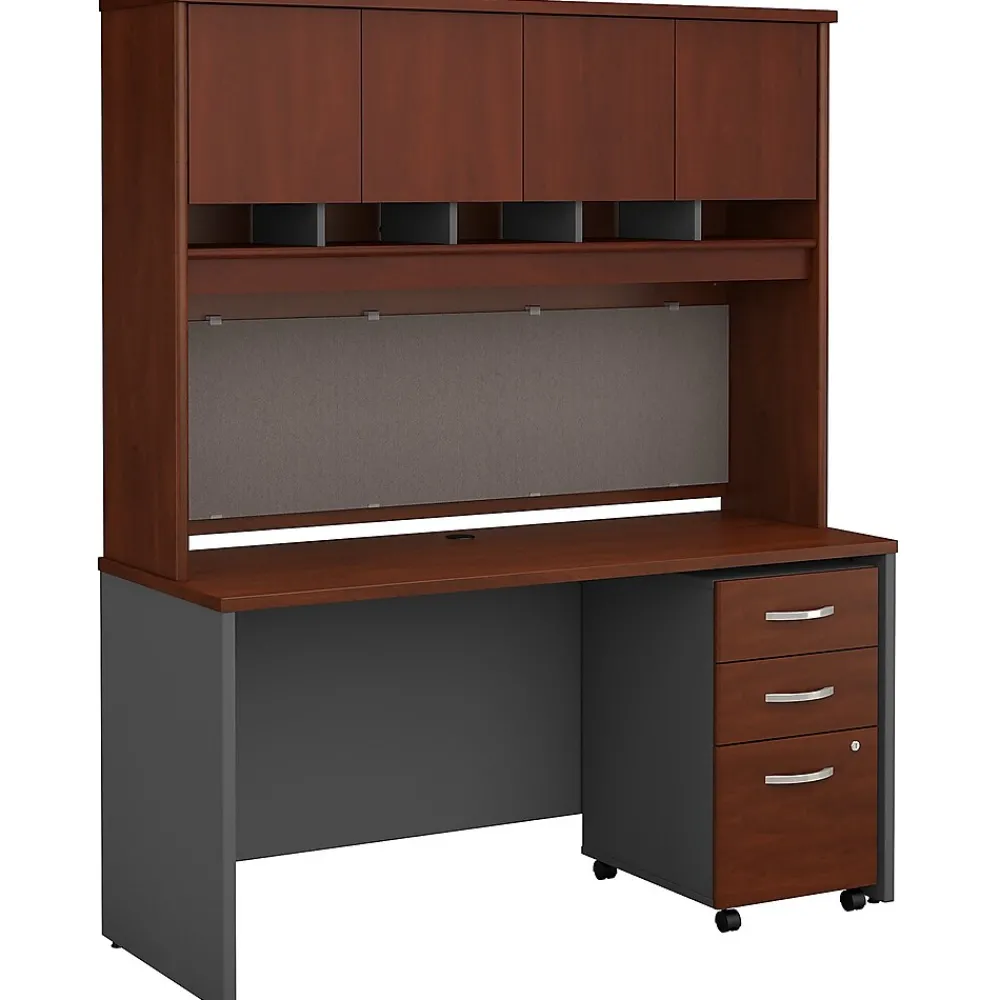 Computer Desks*Bush Business Furniture Westfield 60"W Office Desk with Hutch and Mobile File Cabinet, Hansen Cherry (SRC014HCSU)
