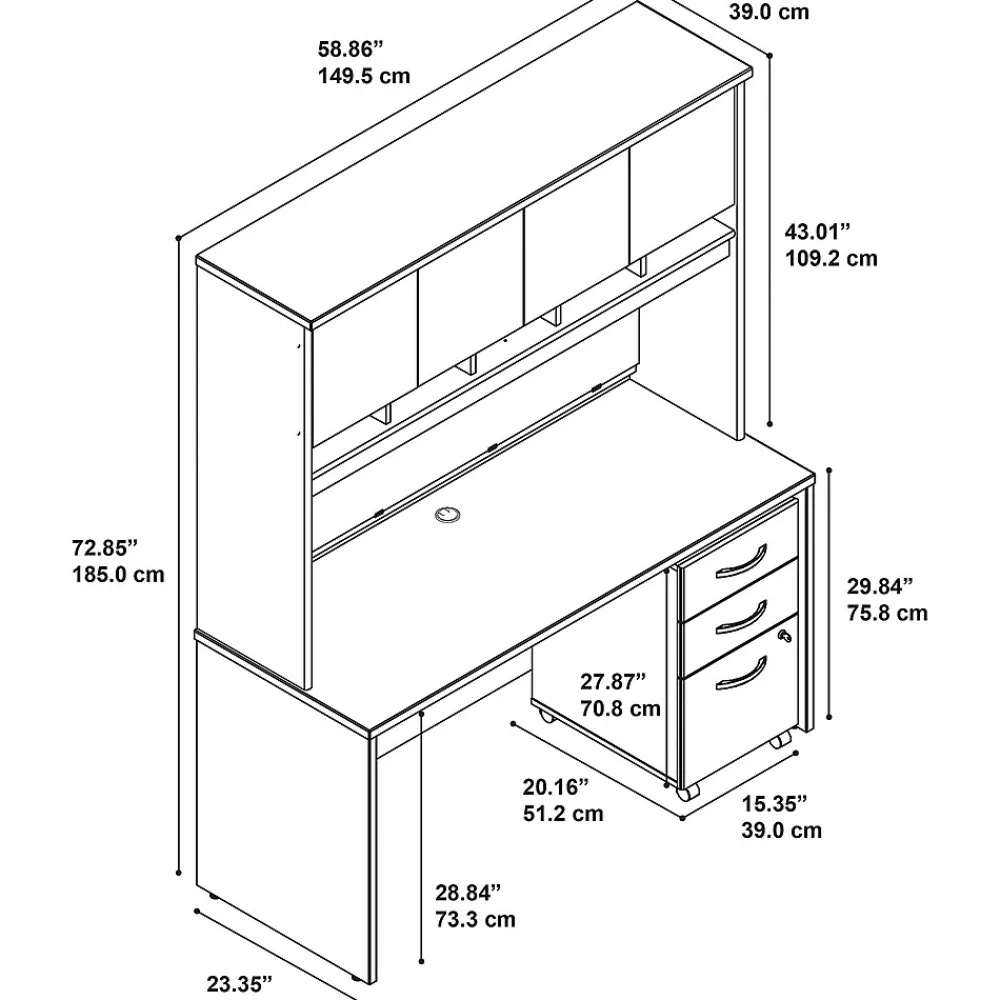 Computer Desks*Bush Business Furniture Westfield 60"W Office Desk with Hutch and Mobile File Cabinet, Hansen Cherry (SRC014HCSU)