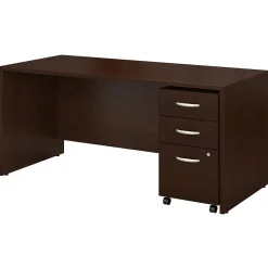 Office Desks*Bush Business Furniture Westfield 66W x 30D Office Desk with Mobile File Cabinet, (SRC015MRSU) Mocha Cherry