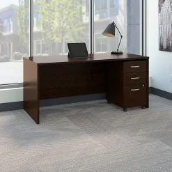 Office Desks*Bush Business Furniture Westfield 66W x 30D Office Desk with Mobile File Cabinet, (SRC015MRSU) Mocha Cherry