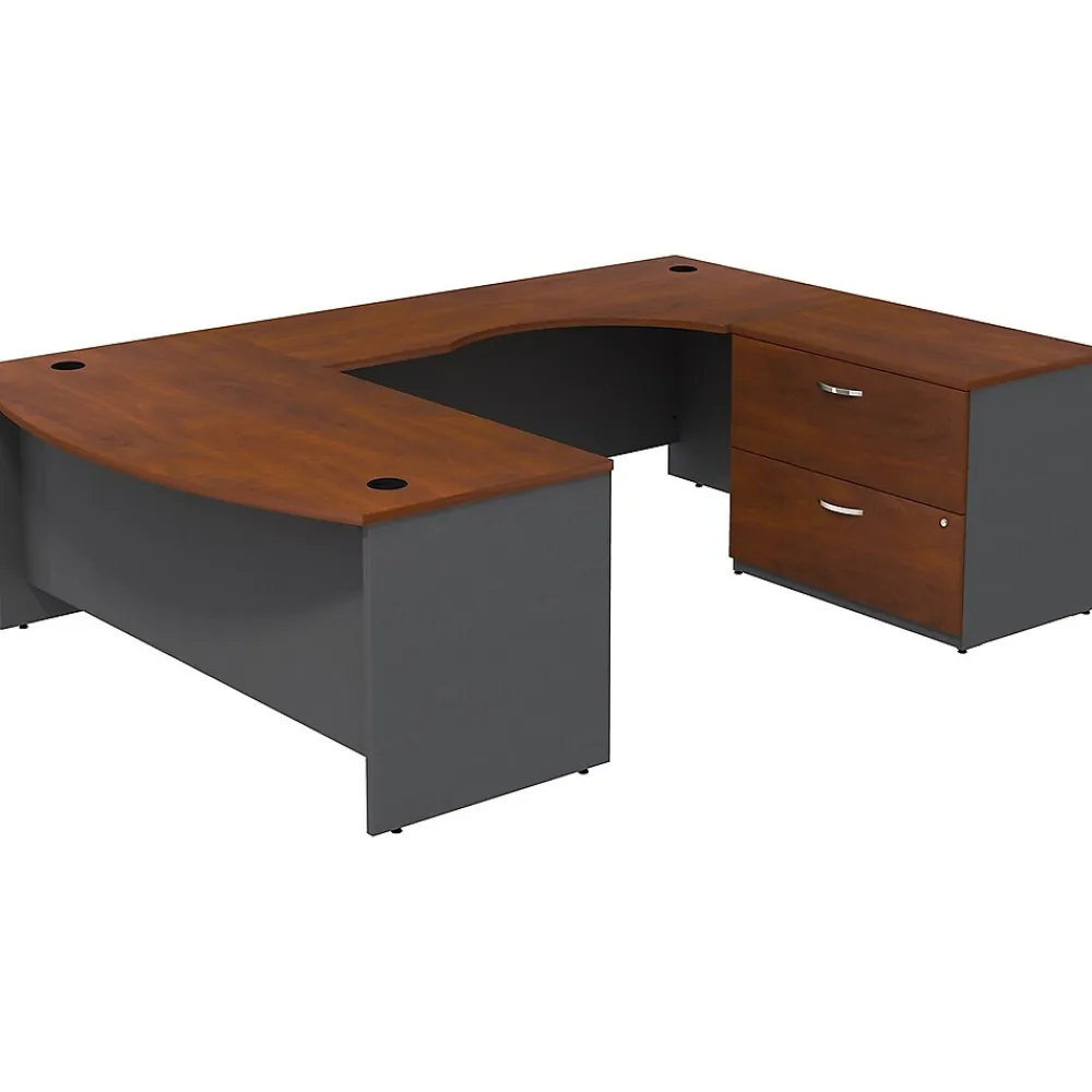 Office Desks*Bush Business Furniture Westfield Bow Front Right Handed U Shaped Desk with Lateral File Cabinet, Hansen Cherry (SRC019HCRSU)