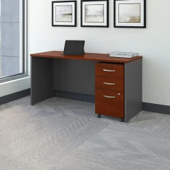 Office Desks*Bush Business Furniture Westfield 60W x 24D Office Desk with Mobile File Cabinet, (SRC025HCSU) Hansen Cherry