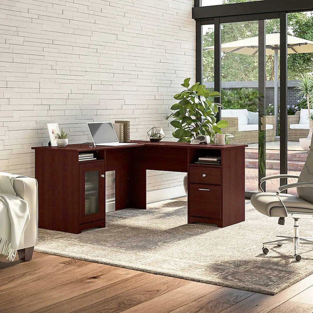 Corner Desks*Bush Furniture Cabot L Shaped Desk, (WC31430K) Harvest Cherry