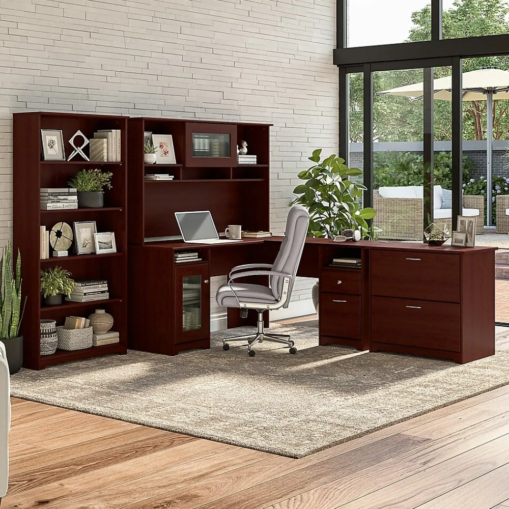 Corner Desks*Bush Furniture Cabot L Shaped Desk, (WC31430K) Harvest Cherry