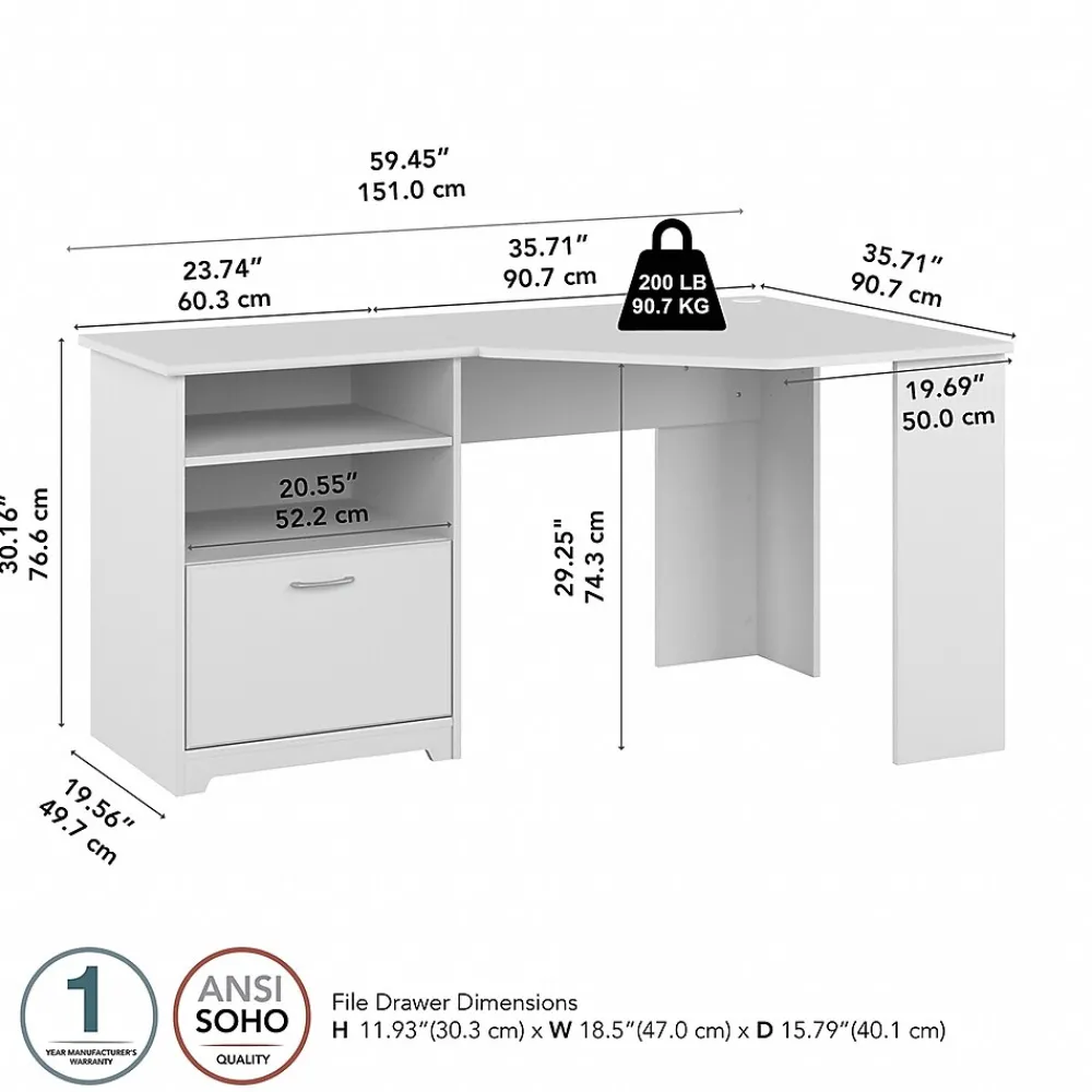 Office Desks*Bush Furniture Cabot 60"W Corner Desk with Storage, (WC31915K) White