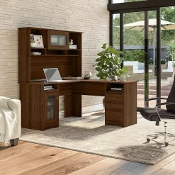 L-Desks*Bush Furniture Cabot 60"W L Shaped Computer Desk with Hutch and Storage, (CAB001MW) Modern Walnut