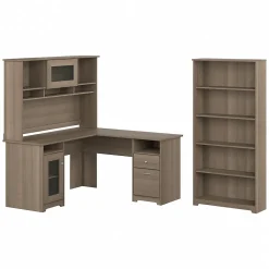 L-Desks*Bush Furniture Cabot 60"W L-Shaped Desk with Hutch and 5-Shelf Bookcase, (CAB011AG) Ash Gray