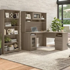 L-Desks*Bush Furniture Cabot 60"W L-Shaped Desk with Hutch and 5-Shelf Bookcase, (CAB011AG) Ash Gray