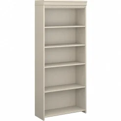 Bookcases*Bush Furniture Fairview Collection 69"H 5-Shelf Bookcase with Adjustable Shelves, Antique White Laminated Wood (WC53265-03)