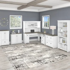 L-Desks*Bush Furniture Fairview 60"W L Shaped Desk with Hutch, Bookcase, Storage and File Cabinets, (FV014G2W) Shiplap Gray/Pure White