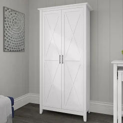 Storage Cabinets*Bush Furniture Key West 66" Tall Storage Cabinet with Doors and 5 Shelves, Pure White Oak (KWS266WT-03)