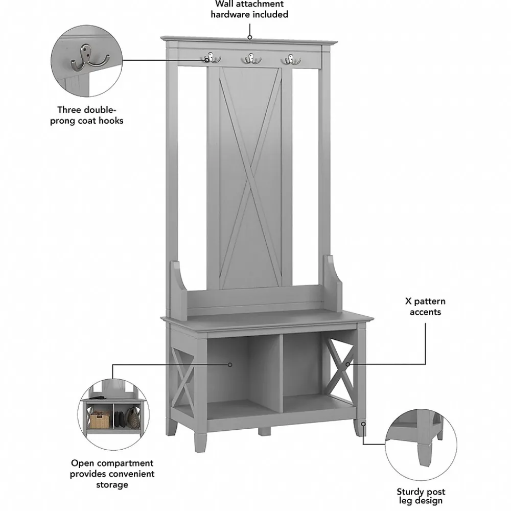 Storage Cabinets*Bush Furniture Key West 66" Hall Tree with Shoe Storage Bench, Cape Cod Gray (KWS166CG-03)