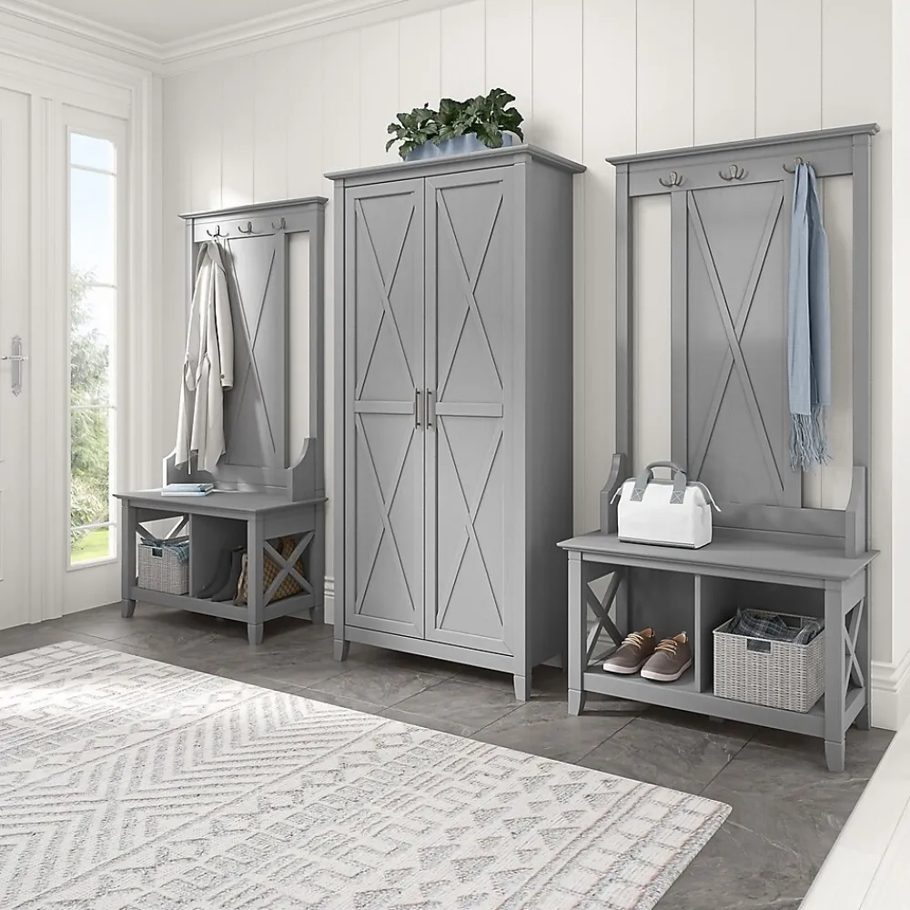 Storage Cabinets*Bush Furniture Key West 66" Hall Tree with Shoe Storage Bench, Cape Cod Gray (KWS166CG-03)