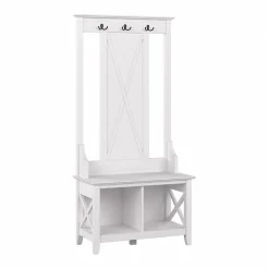 Storage Cabinets*Bush Furniture Key West 66" Hall Tree with Shoe Storage Bench, Pure White Oak (KWS166WT-03)
