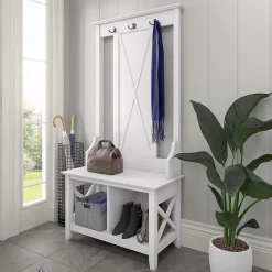 Storage Cabinets*Bush Furniture Key West 66" Hall Tree with Shoe Storage Bench, Pure White Oak (KWS166WT-03)