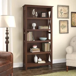 Bookcases*Bush Furniture Key West 66"H 5-Shelf Bookcase with Adjustable Shelves, Bing Cherry Laminate (KWB132BC-03)