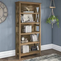 Bookcases*Bush Furniture Key West 66"H 5-Shelf Bookcase with Adjustable Shelves, Reclaimed Pine Laminated Wood (KWB132RCP-03)