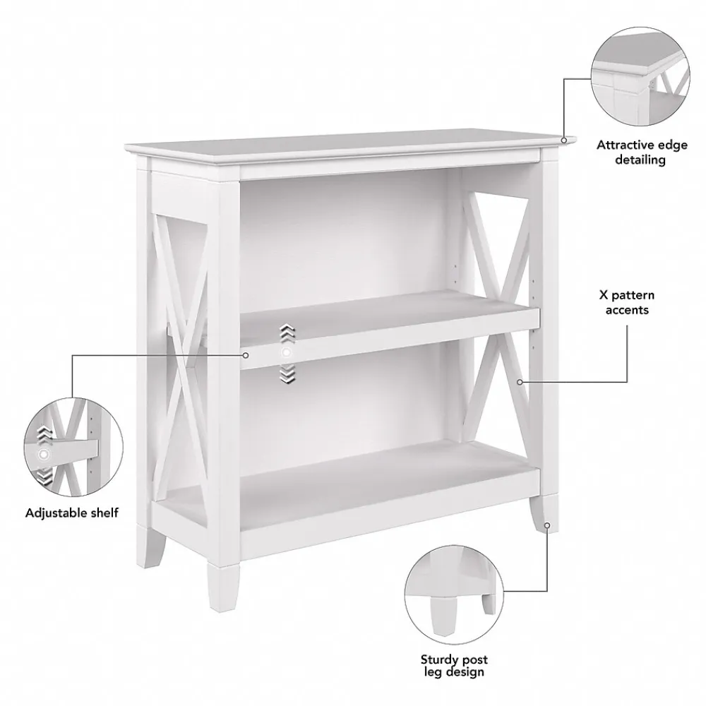 Bookcases*Bush Furniture Key West 30"H 2-Shelf Bookcase with Adjustable Shelf, Pure White Oak (KWB124WT-03)