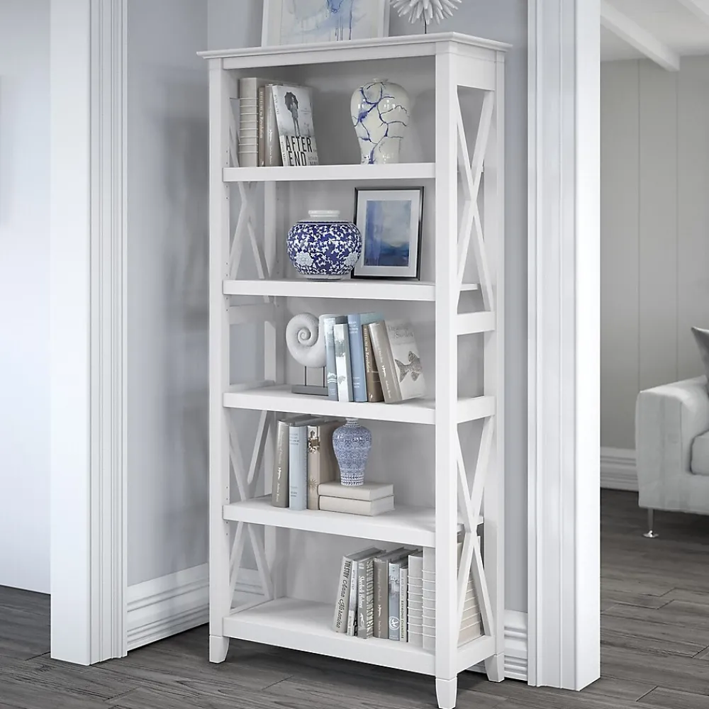 Bookcases*Bush Furniture Key West 5-Shelf 66"H Bookcase, Pure White Oak (KWB132WT-03)