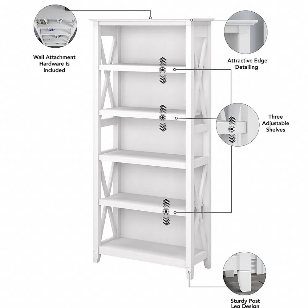 Bookcases*Bush Furniture Key West 5-Shelf 66"H Bookcase, Pure White Oak (KWB132WT-03)
