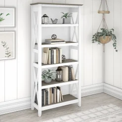 Bookcases*Bush Furniture Key West 5-Shelf 66"H Bookcase, Shiplap Gray/Pure White (KWB132G2W-03)