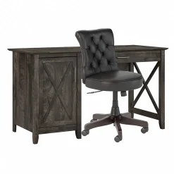 Computer Desks*Bush Furniture Key West 54"W Computer Desk with Storage and Mid-Back Tufted Office Chair, Dark Gray Hickory (KWS020GH)