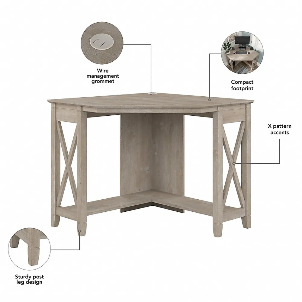Corner Desks*Bush Furniture Key West 34"W Small Corner Desk, Washed Gray (KWD134WG-03)