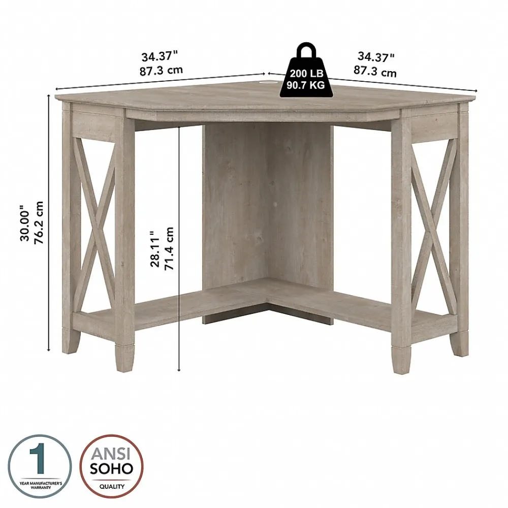 Corner Desks*Bush Furniture Key West 34"W Small Corner Desk, Washed Gray (KWD134WG-03)