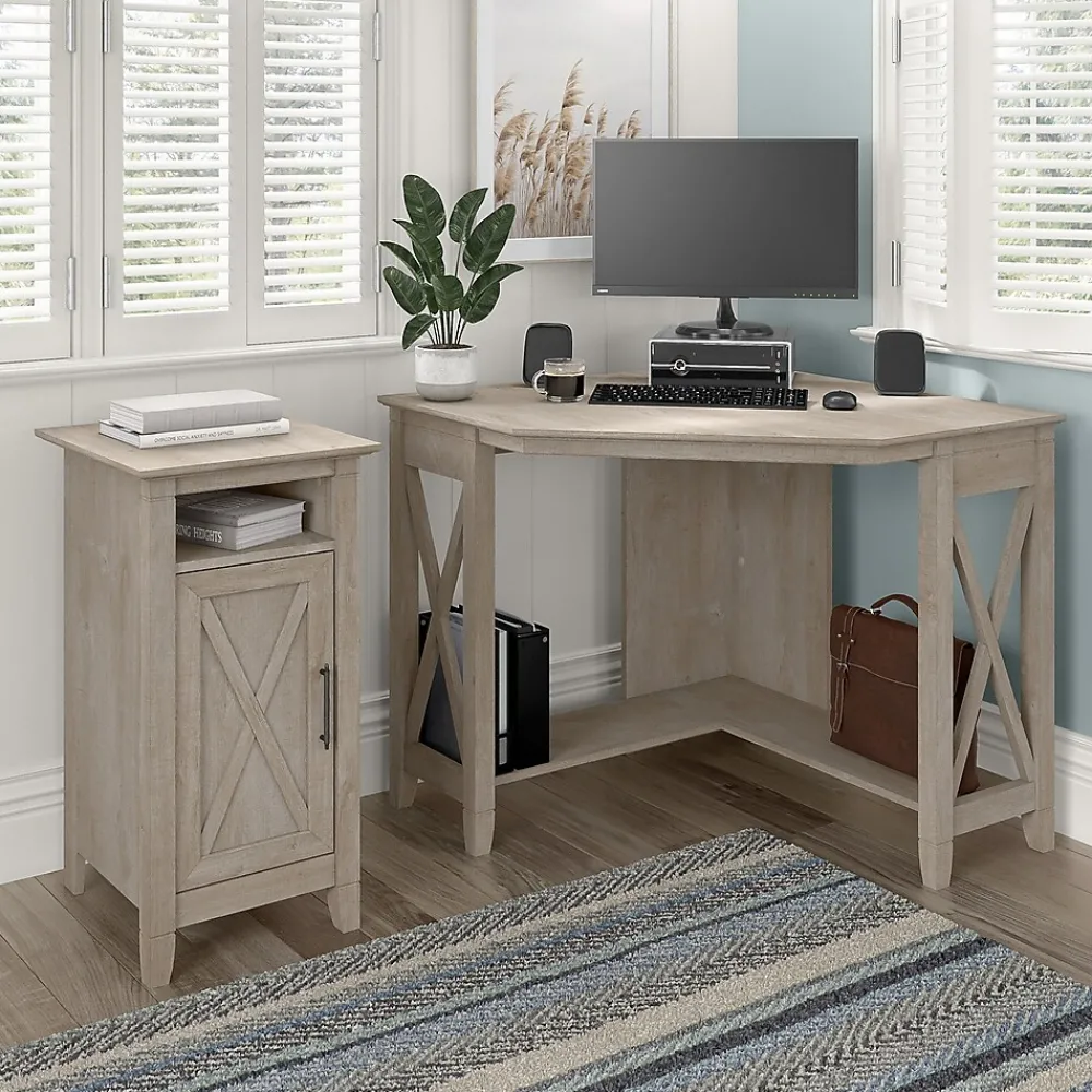 Corner Desks*Bush Furniture Key West 34"W Small Corner Desk, Washed Gray (KWD134WG-03)