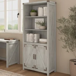 Bookcases*Bush Furniture Knoxville 72"H 5-Shelf Bookcase with Doors, Cottage White (CGB132CWH-03)