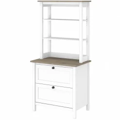 Bookcases*Bush Furniture Mayfield 2-Shelf 66"H Standard Bookcase with Drawers, Pure White/Shiplap Gray (MAY018GW2)