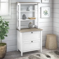 Bookcases*Bush Furniture Mayfield 2-Shelf 66"H Standard Bookcase with Drawers, Pure White/Shiplap Gray (MAY018GW2)