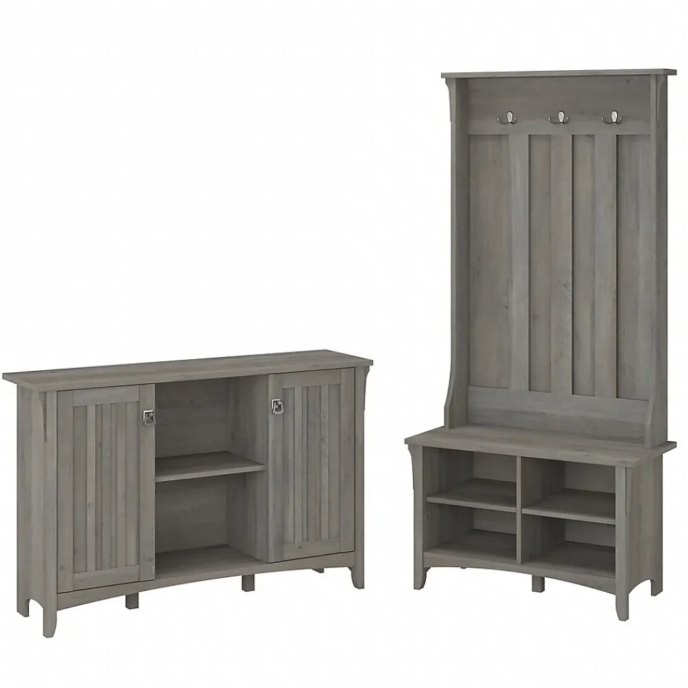 Storage Cabinets*Bush Furniture Salinas 68.11" Storage Set with Hall Tree, Shoe Bench and Accent Cabinet, 5 Shelves, (SAL008DG) Driftwood Gray