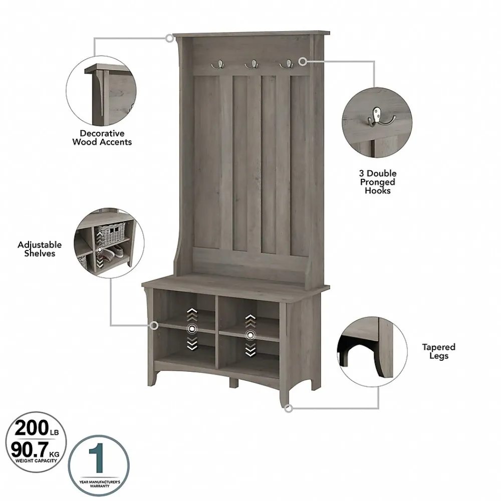 Storage Cabinets*Bush Furniture Salinas 68.11" Storage Set with Hall Tree, Shoe Bench and Accent Cabinet, 5 Shelves, (SAL008DG) Driftwood Gray